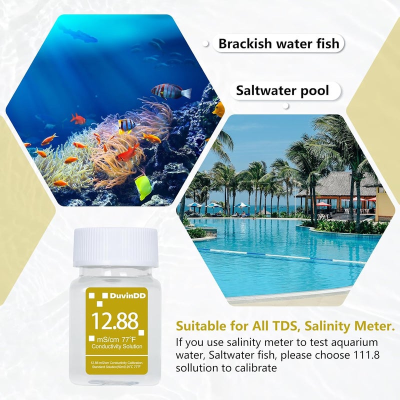 DuvinDD 12.88 mS/cm Calibration Solution for Precisely Calibrate Salinity Tester, EC Meter, Pool Salt Tester, Water Tester Calibration Solution, 4 Bottles of 50mL Conductivity Salt Standard Buffer Solution - Image 5